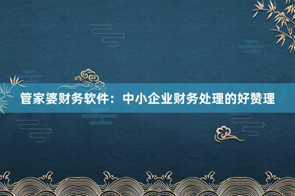 管家婆财务软件：中小企业财务处理的好赞理